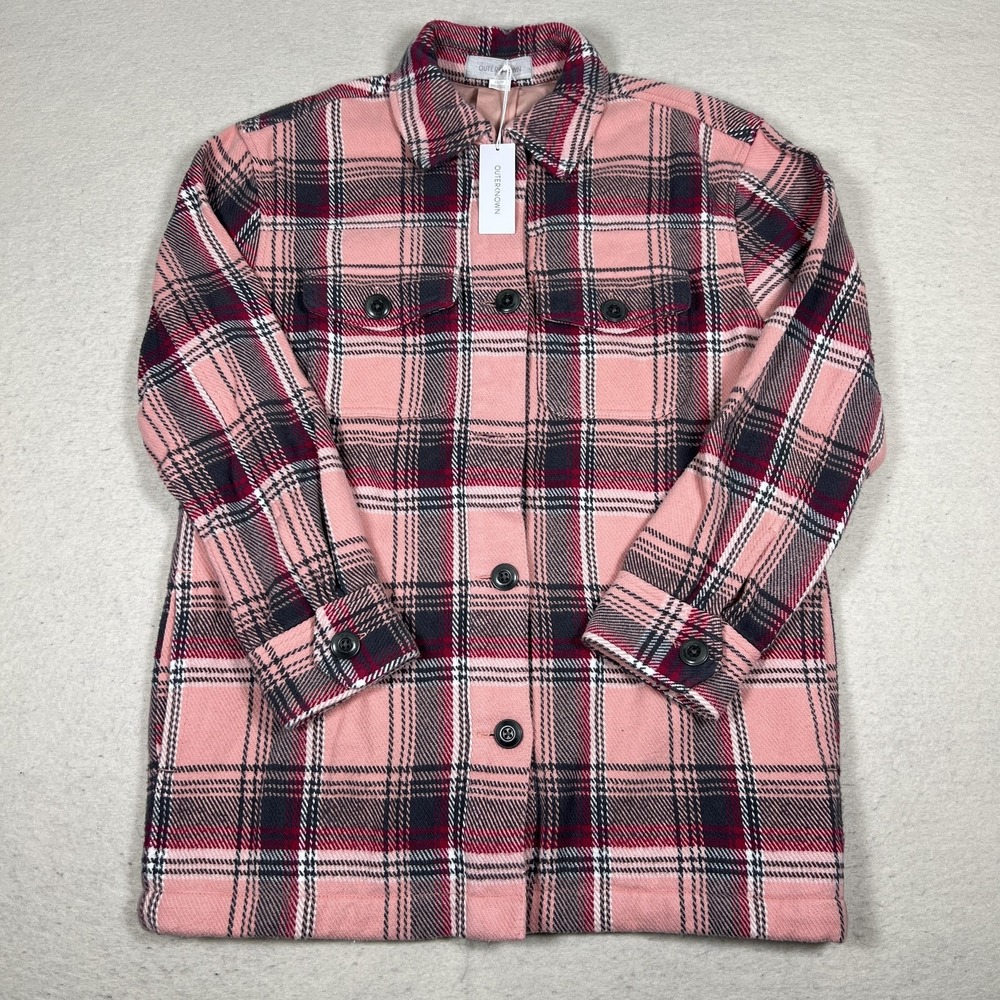 Outerknown Blanket Shirt Mens XS Pink Button Front Plaid Heavy Flaw Button - Picture 2 of 11